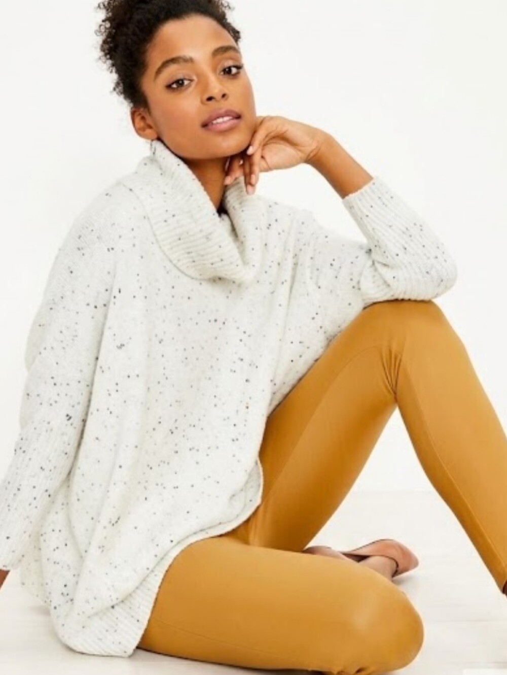 LOFT Oversized Speckled Cowl Neck Tunic Sweater S